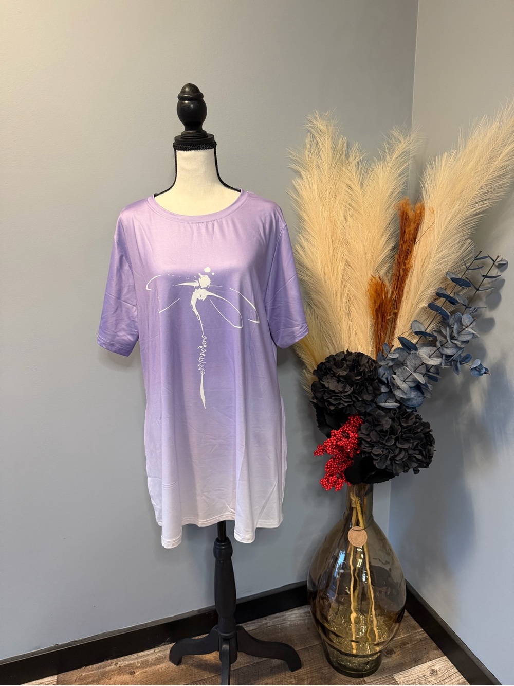 Lavender Gradient Dragonfly Graphic Tunic Top